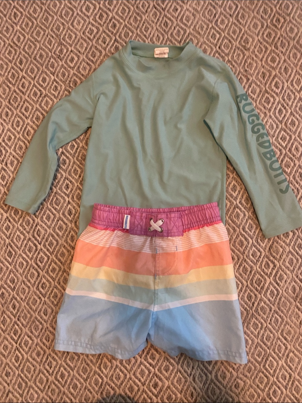 RuggedButts Kids Rainbow Stripe Swim Trunks in Pastel Multicolor 2T/3T